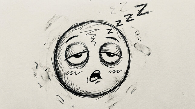 Tired sleepy face doodle with ZZZ symbols.