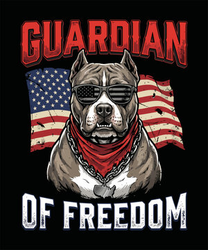 Pitbull with Sunglasses & Bandana - Guardian of Freedom Vector Illustration | Tough Dog Graphic