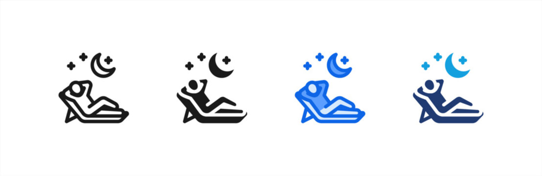 Deep Relaxation Reclining Chair Icon multiple style collection. Vector illustration.