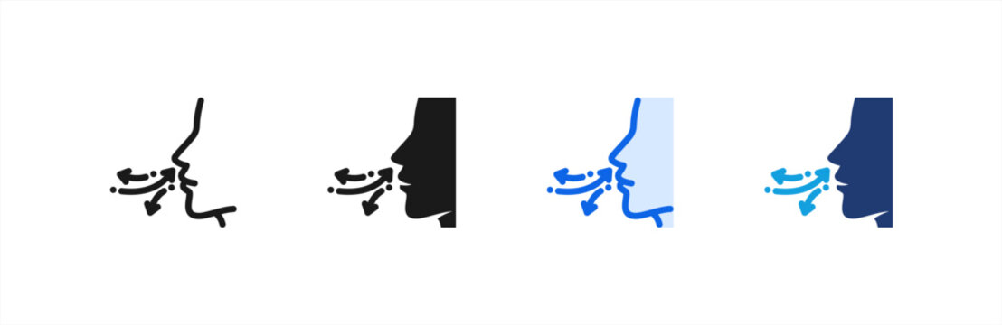 Breath Control Air Blowing Icon multiple style collection. Vector illustration.
