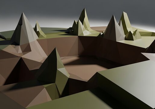 Abstract digital illustration of geometric landscape with angular peaks and valleys