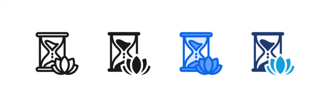 Patience Practice Hourglass Lotus Icon multiple style collection. Vector illustration.