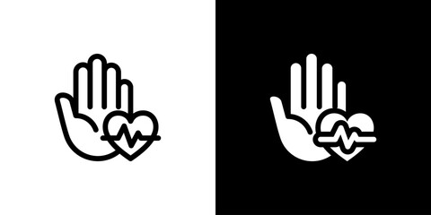 Obraz premium Healthy Boundaries Hand Heart Icon concept with flat Black White Background. Vector illustration.