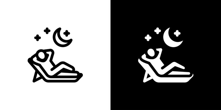 Deep Relaxation Reclining Chair Icon concept with flat Black White Background. Vector illustration.
