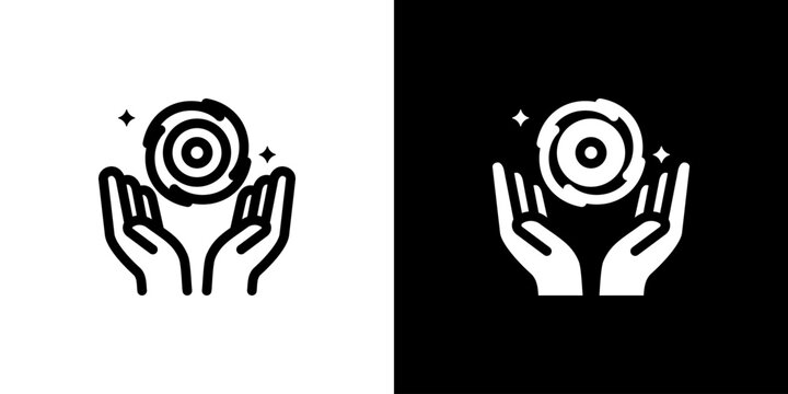 Energy Healing Hands Light Icon concept with flat Black White Background. Vector illustration.