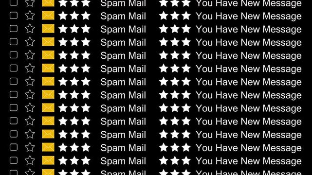 Spam mail notification messages with stars and envelopes on black background email