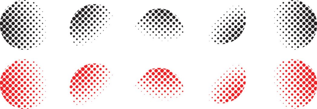 Halftone Dot Circle Shapes Collection Abstract Comic Gradient Dotted Elements Set, vector, illustration