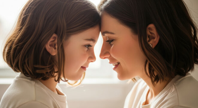 Mother and Child Sharing Tender Forehead Touch