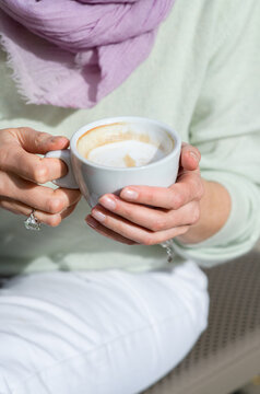 Woman enjoying slow living coffee break in Lecce, Puglia
