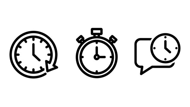 Efficiency and time management icon set showing stopwatch history clock and customer support response time concepts with management stopwatch customer response deadline schedule efficiency
