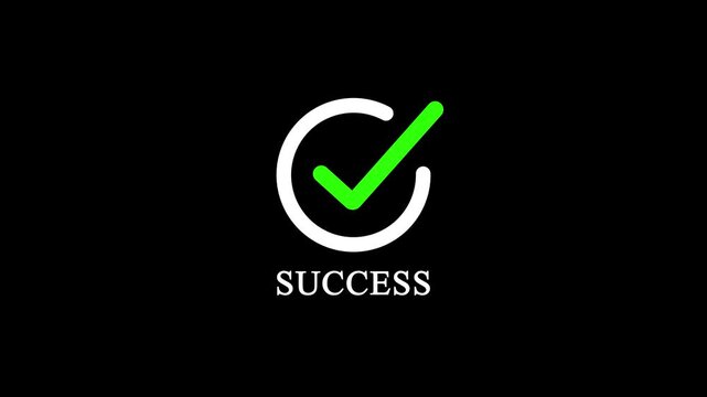 Success checkmark icon animation with loading circle loop on black background, with 4k video animation.