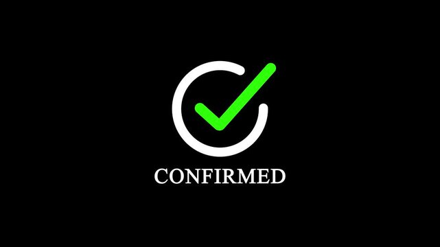 Completed checkmark icon animation with loading circle loop on black background, with 4k video animation.