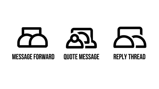 Set of messaging interface icons for digital communication including message forward icon quote message symbol and reply thread button for mobile application and web user interface design
