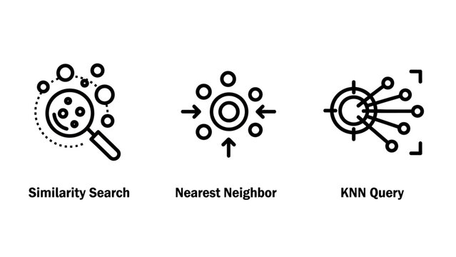 Data science and machine learning concept icons for similarity search nearest neighbor and knn query analysis with learning algorithm similarity neighbor analysis statistics computer artificial
