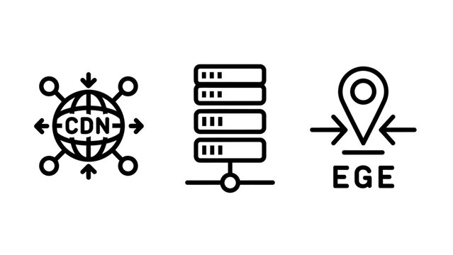 Content delivery network cdn server hosting and edge computing ege infrastructure linear web icons set with back end computing delivery infrastructure internet connectivity technology database