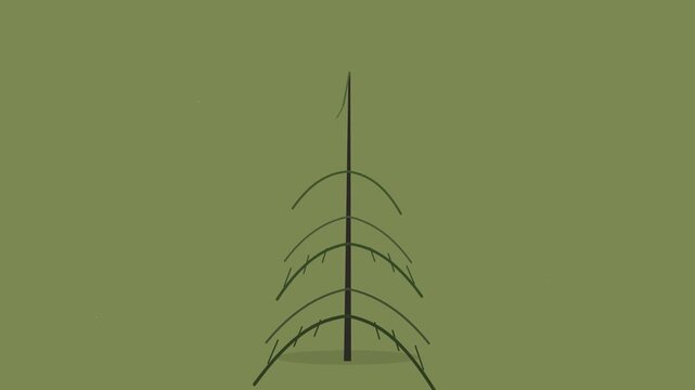 minimalist hemlock tree swaying on muted olive plane