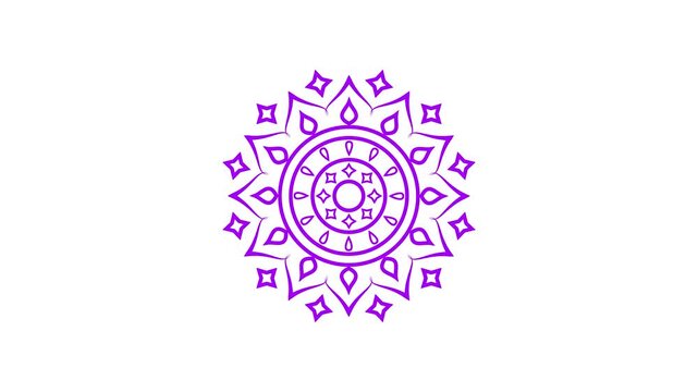 Elegant purple mandala circular pattern with intricate floral and geometric ornaments on clean white background. 4k