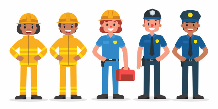 diverse essential workers lineup vector illustration on white background