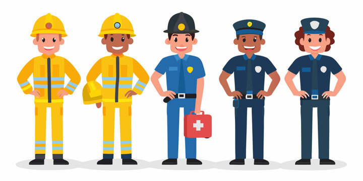 diverse essential workers lineup vector illustration on white background