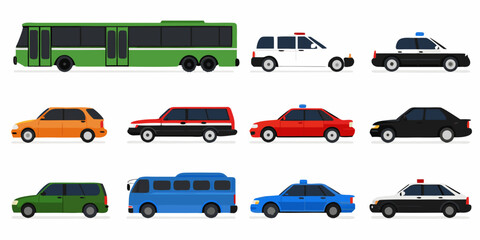 collection of colorful vehicles flat vector illustration on white background © John Lee