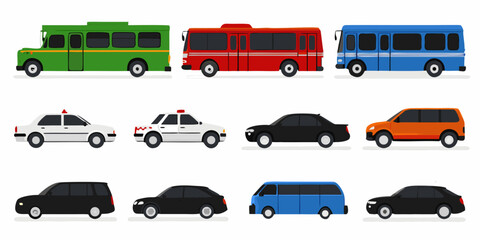 fleet of urban vehicles colorful vector illustration on white background © John Lee