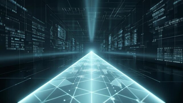 Digital Data Tunnel with Glowing Circuit Path and Futuristic Network Interface