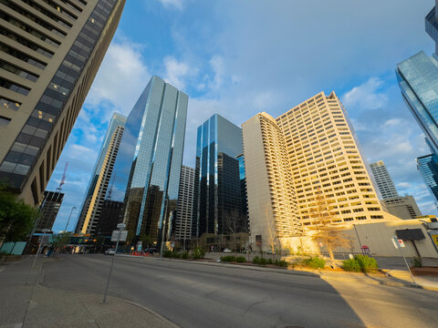 Calgary modern city skyline including Fifth Avenue Place on 222 5 Avenue in downtown Calgary, Alberta AB, Canada. 