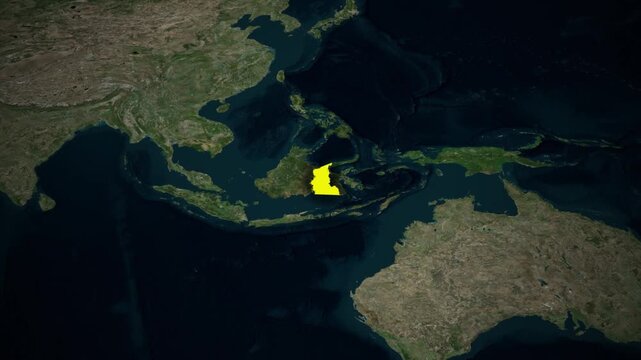 Makassar Strait Map Animation Highlighted on Geographical World Map