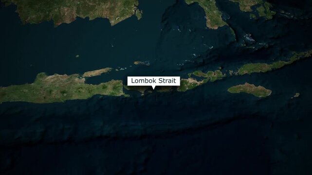 Lombok Strait Indonesia Satellite Map Zoom Animation on World Map