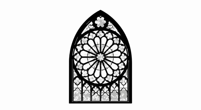 Intricate Gothic rose window detail on white background
