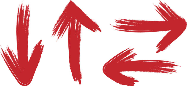 Red brush stroke arrows pointing up down left and right on white background