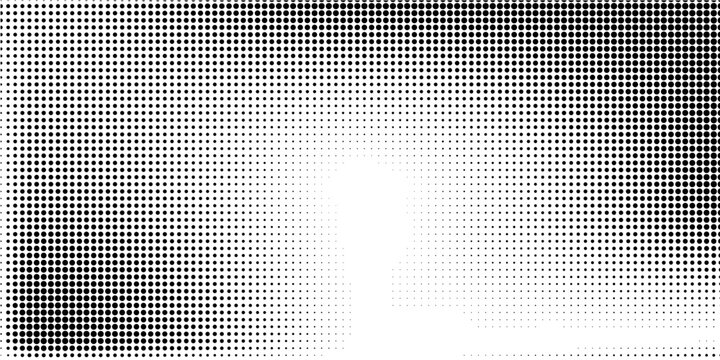 Grunge halftone gradient background. Faded grit noise texture. White and black sand wallpaper. Retro pixelated backdrop. Anime or manga style comic overlay. Vector graphic design textured template