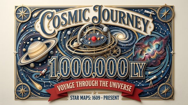 Cosmic Journey: A captivating illustration depicting a fantastical voyage through the universe, featuring planets, nebulae, and celestial navigation elements.