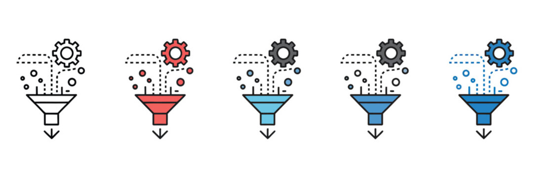 Workflow bottleneck icon design featuring multiple business process styles, productivity management symbols