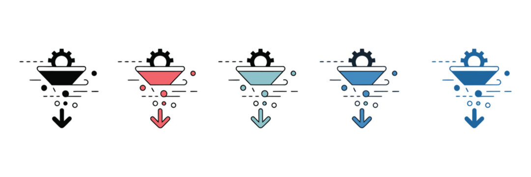 Workflow bottleneck icons in multiple modern styles with business process management symbols, efficiency problem graphics
