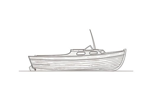 Line drawing of a small wooden boat on white background isolated illustration