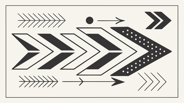 Geometric arrows point rightward in a decorative pattern illustration