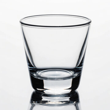Single empty glass tumbler for spirits or liquor isolated on white
