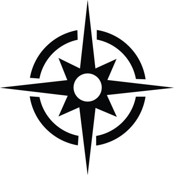 Black and white compass rose with four main points and circular frame navigation