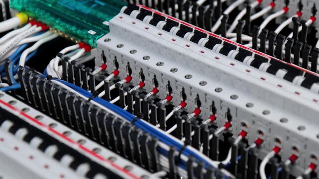 Circuit breakers to protect electrical loads from short-circuiting, installed in the electrical switchboard. 