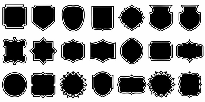 collection of black label frames vintage style vector silhouettes