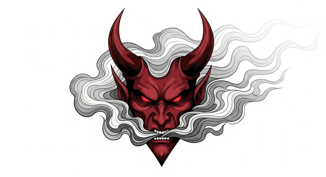 Red Devil Face with Smoke and Horns.