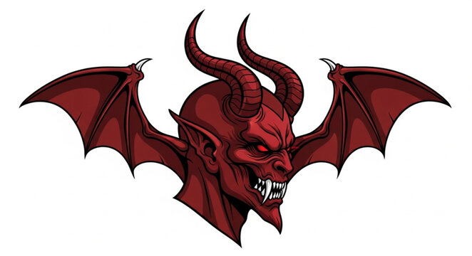 Red Devil With Bat Wings Horns and Fangs.