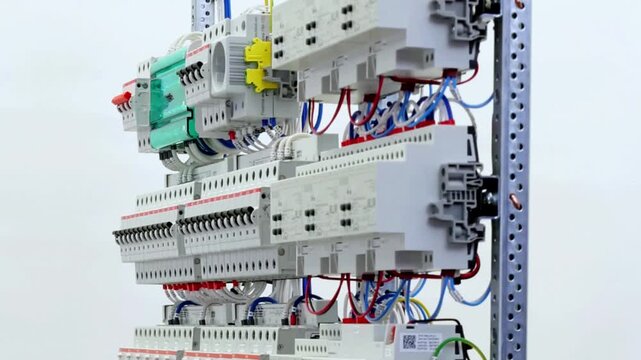 Electrical panel with automation modules controlled via KNX data bus. 