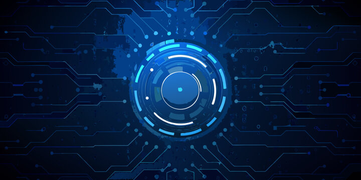 futuristic circular hud interface with blue circuit pattern