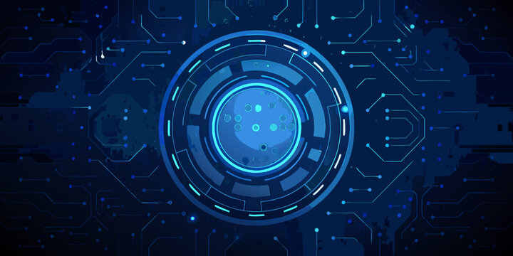 futuristic circular interface with glowing circuit board background