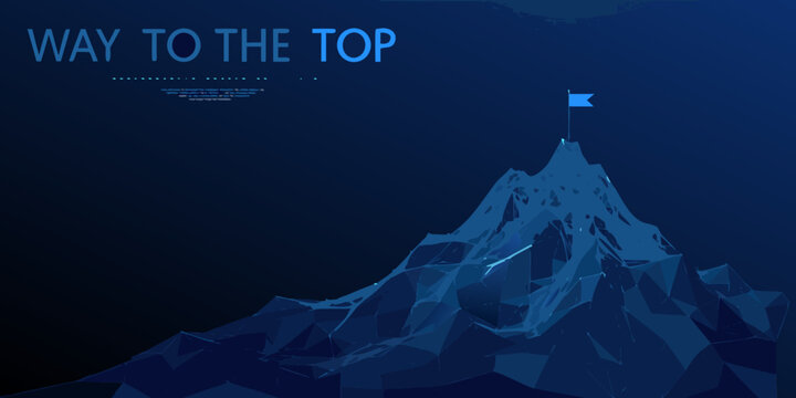 geometric mountain peak with flag polygonal illustration dark blue