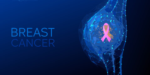 Breast cancer awareness illustration with pink ribbon and polygonal design © Barsha