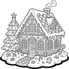 Obraz premium Intricately decorated gingerbread house with candy windows, frosting roof, and gumdrop accents, festive holiday