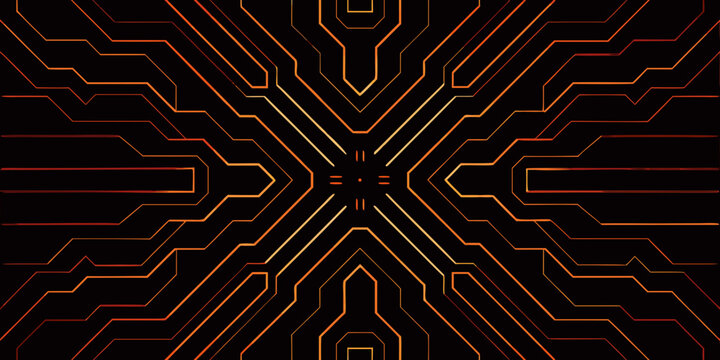 circuit board pattern symmetrical network of orange lines on black